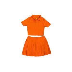 Daisy Orange Two-Piece Pleated Skirt Set